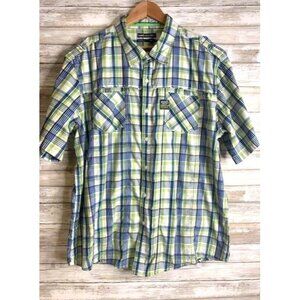 Ecko Unltd 3XL‎ Mens Plaid Short Sleeve Button-Down Shirt Green/Blue